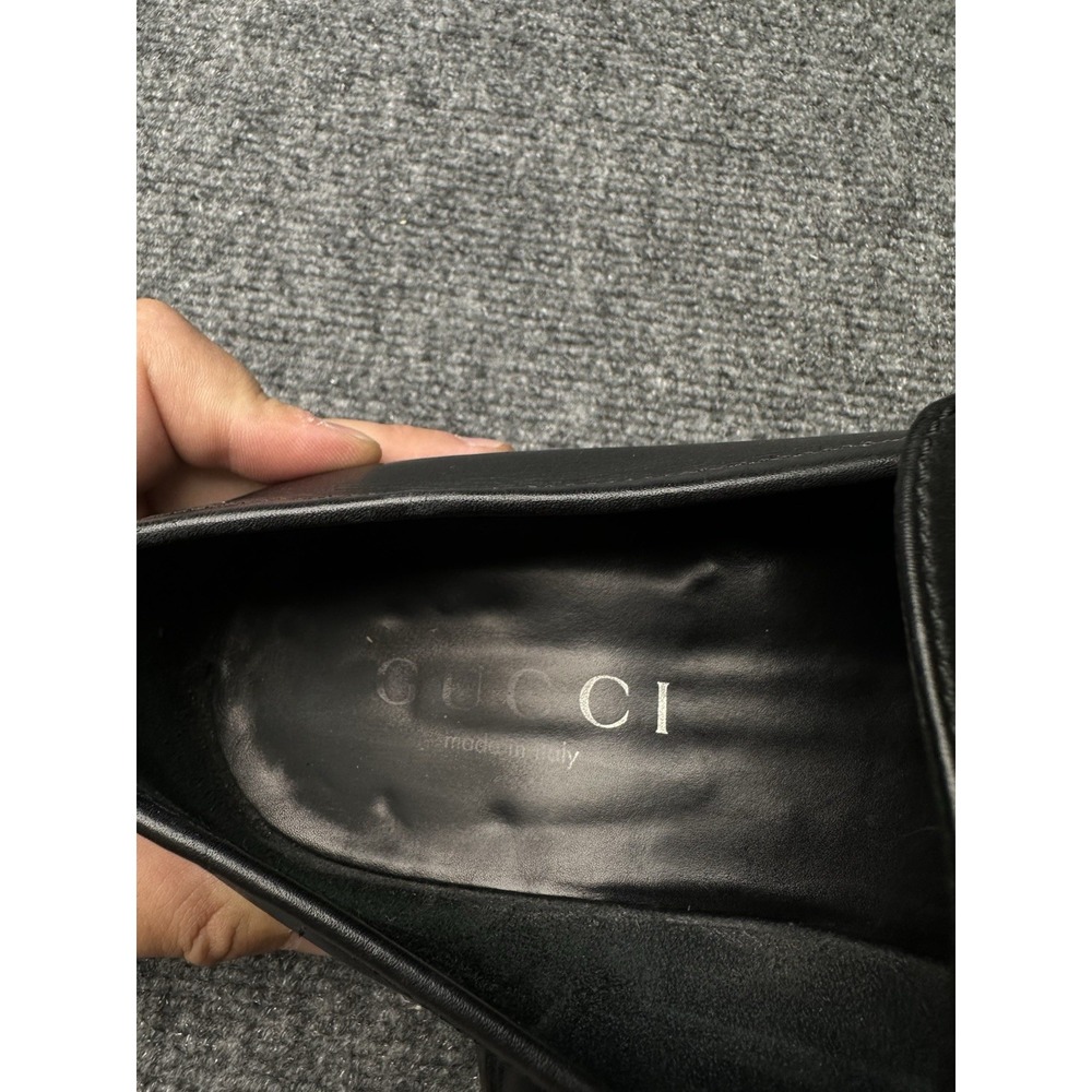 Mens Dress Shoes Gucci Black Leather Moc Toe Slip On, Size US 12 D - Picture 8 of 9